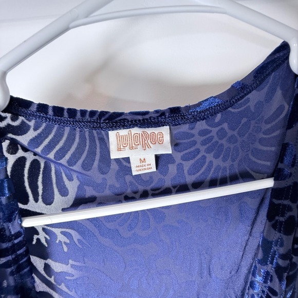 LuLaRoe Joy Vest Blue Velvet Burnout Floral Open Front Long Sleeves Size M - Picture 4 of 6